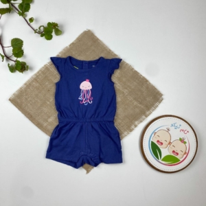 رامپر نوزادی دخترانه آستین کوتاه برند لوپیلو طرح هشت پا یقه گرد سرمه ای رنگ - 2 تا 6 ماه