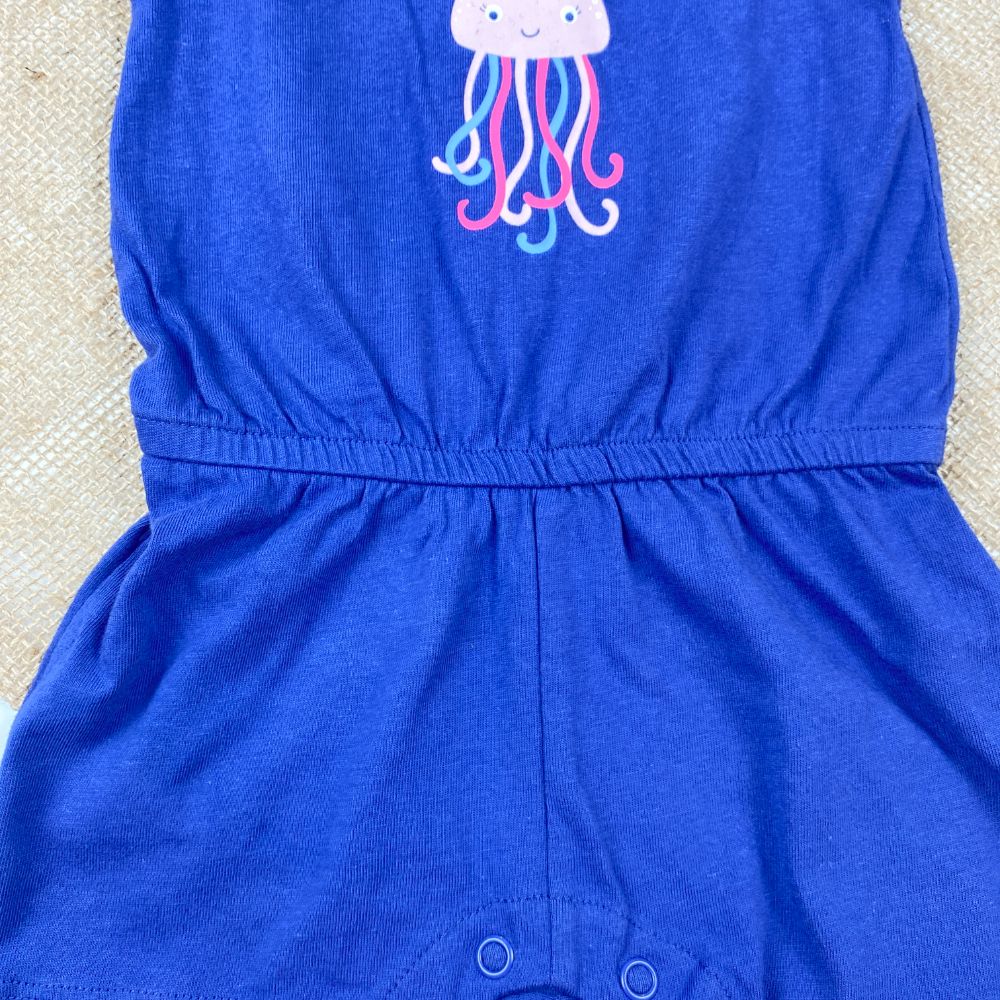 رامپر نوزادی دخترانه آستین کوتاه برند لوپیلو طرح هشت پا یقه گرد سرمه ای رنگ - 2 تا 6 ماه