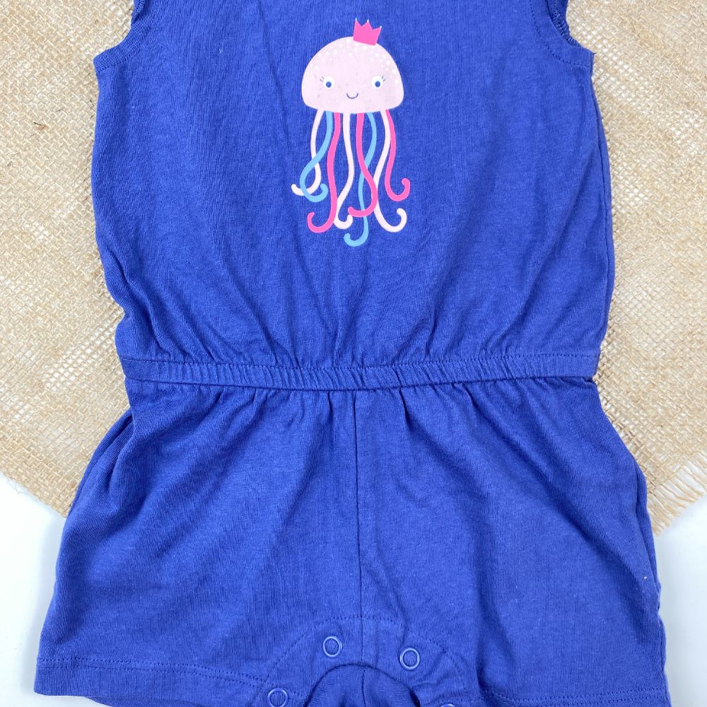 رامپر نوزادی دخترانه آستین کوتاه برند لوپیلو طرح هشت پا یقه گرد سرمه ای رنگ - 2 تا 6 ماه