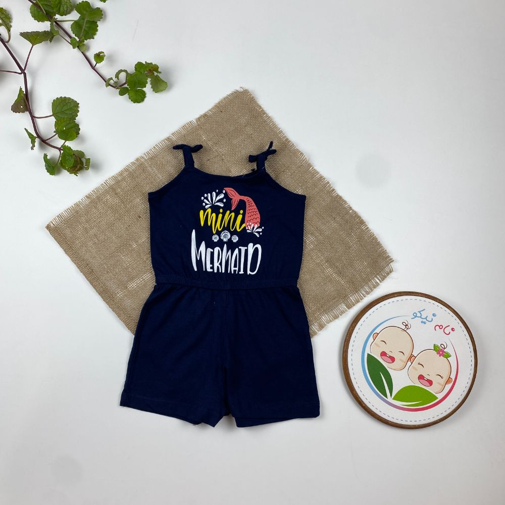 رامپر نوزادی دخترانه آستین تاب برند لوپیلو طرح ماهی دریایی بند گره ای سرمه ای رنگ - 12 تا 24 ماه