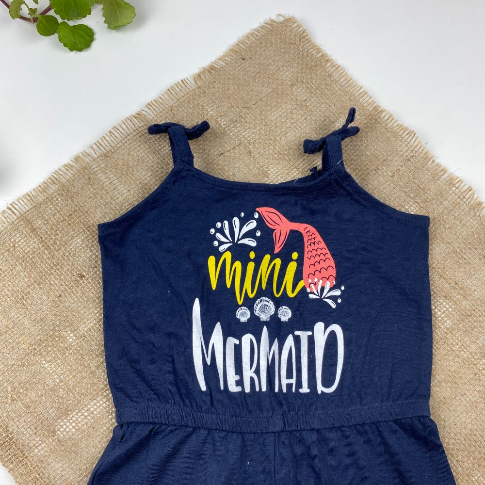 رامپر نوزادی دخترانه آستین تاب برند لوپیلو طرح ماهی دریایی بند گره ای سرمه ای رنگ - 12 تا 24 ماه