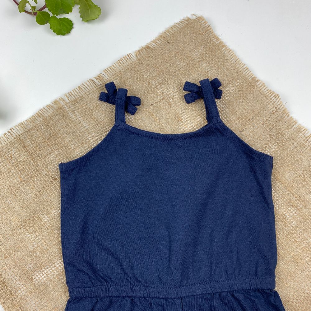 رامپر نوزادی دخترانه آستین تاب برند لوپیلو طرح ماهی دریایی بند گره ای سرمه ای رنگ - 12 تا 24 ماه