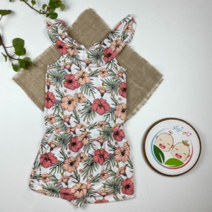 رامپر دخترانه آستین تاب برند Pepperts طرح گل گلی یقه دلبری سفید رنگ - 8 تا 10 سال