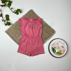 رامپر نوزادی اسپرت آستین حلقه ای برند لوپیلو طرح یقه گرد استین پرپری صورتی رنگ