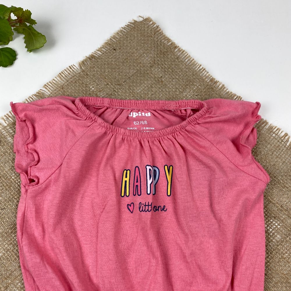 رامپر نوزادی اسپرت آستین حلقه ای برند لوپیلو طرح یقه گرد استین پرپری صورتی رنگ