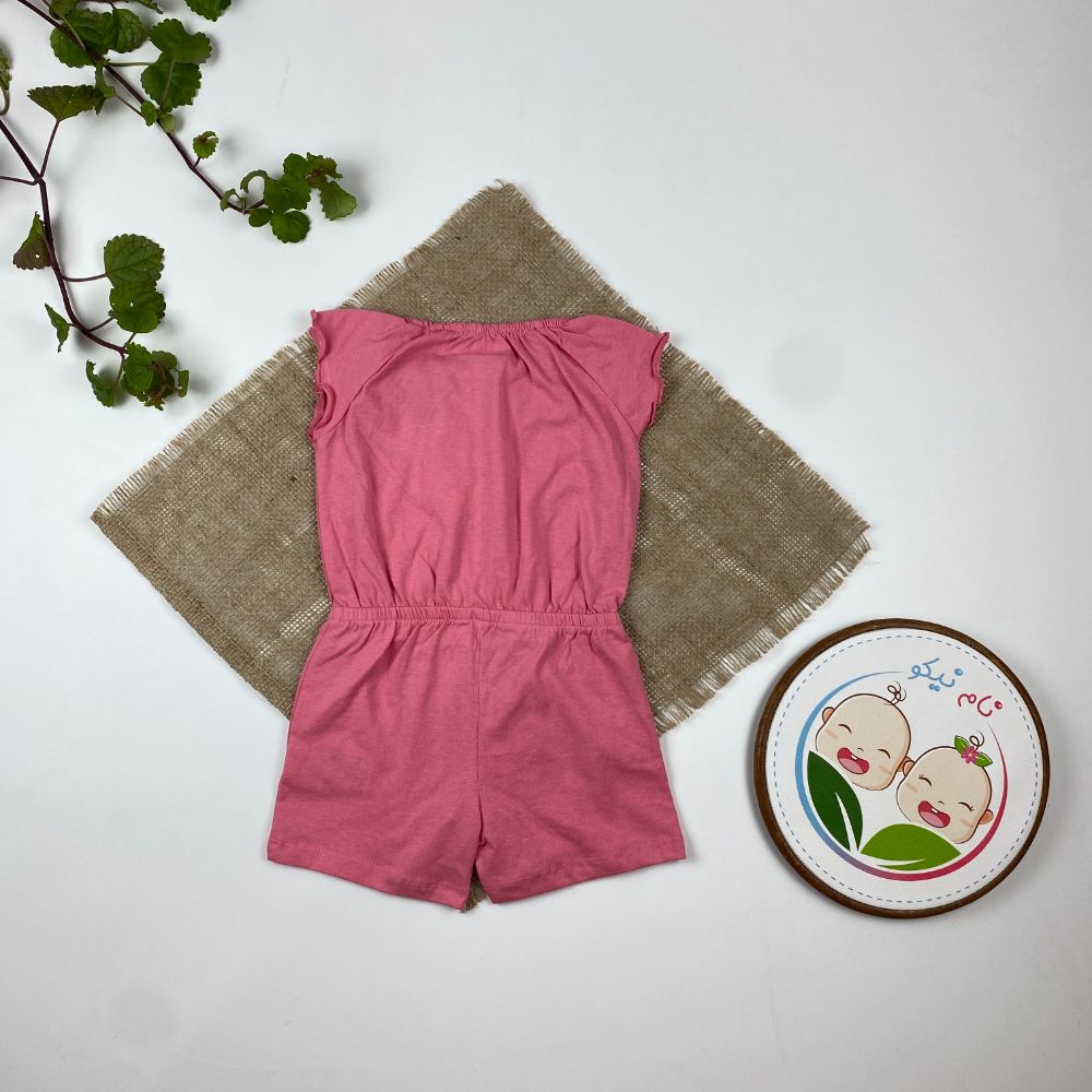 رامپر نوزادی اسپرت آستین حلقه ای برند لوپیلو طرح یقه گرد استین پرپری صورتی رنگ