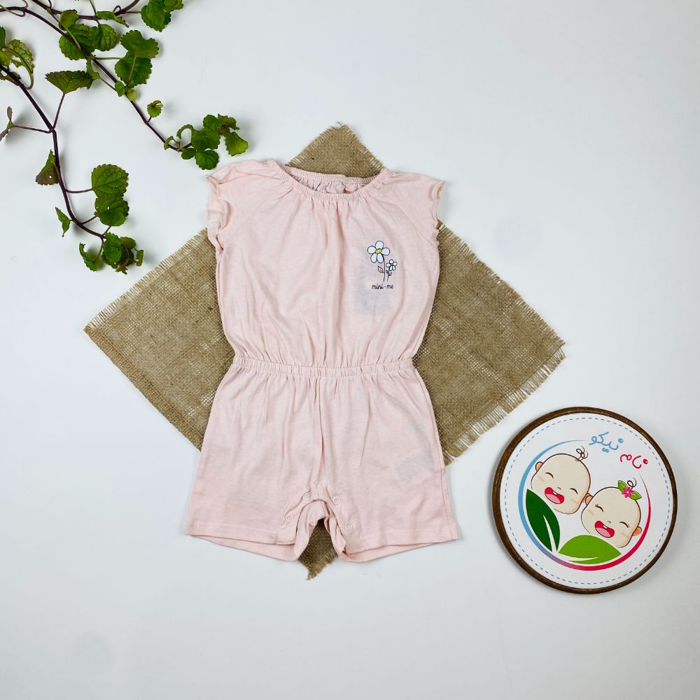 رامپر نوزادی دخترانه آستین حلقه ای برند لوپیلو طرح گل استین پرپری صورتی کمرنگ