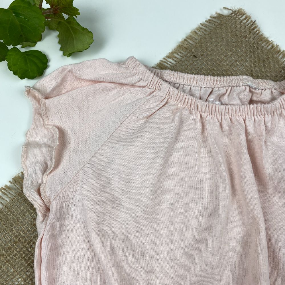 رامپر نوزادی دخترانه آستین حلقه ای برند لوپیلو طرح گل استین پرپری صورتی کمرنگ