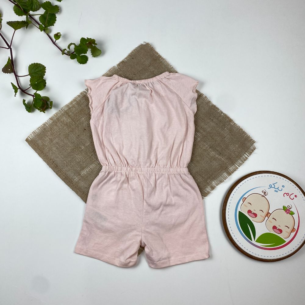 رامپر نوزادی دخترانه آستین حلقه ای برند لوپیلو طرح گل استین پرپری صورتی کمرنگ