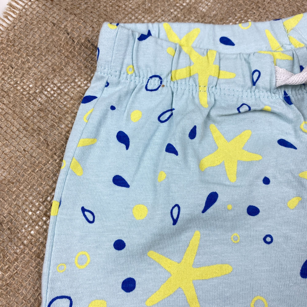 شلوارک نوزادی برند لوپیلو طرح ستاره و قطره جیب دار بندک سفید آبی آسمانی رنگ - 12 تا 24 ماه