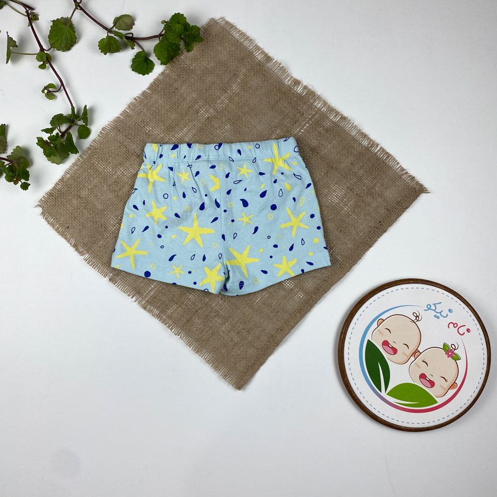شلوارک نوزادی برند لوپیلو طرح ستاره و قطره جیب دار بندک سفید آبی آسمانی رنگ - 12 تا 24 ماه