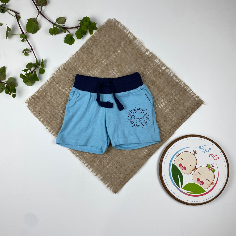 شلوارک نوزادی برند لوپیلو طرح نهنگ و ماهی ها جیب دار بندک سرمه ای آبی آسمانی رنگ - 12 تا 24 ماه