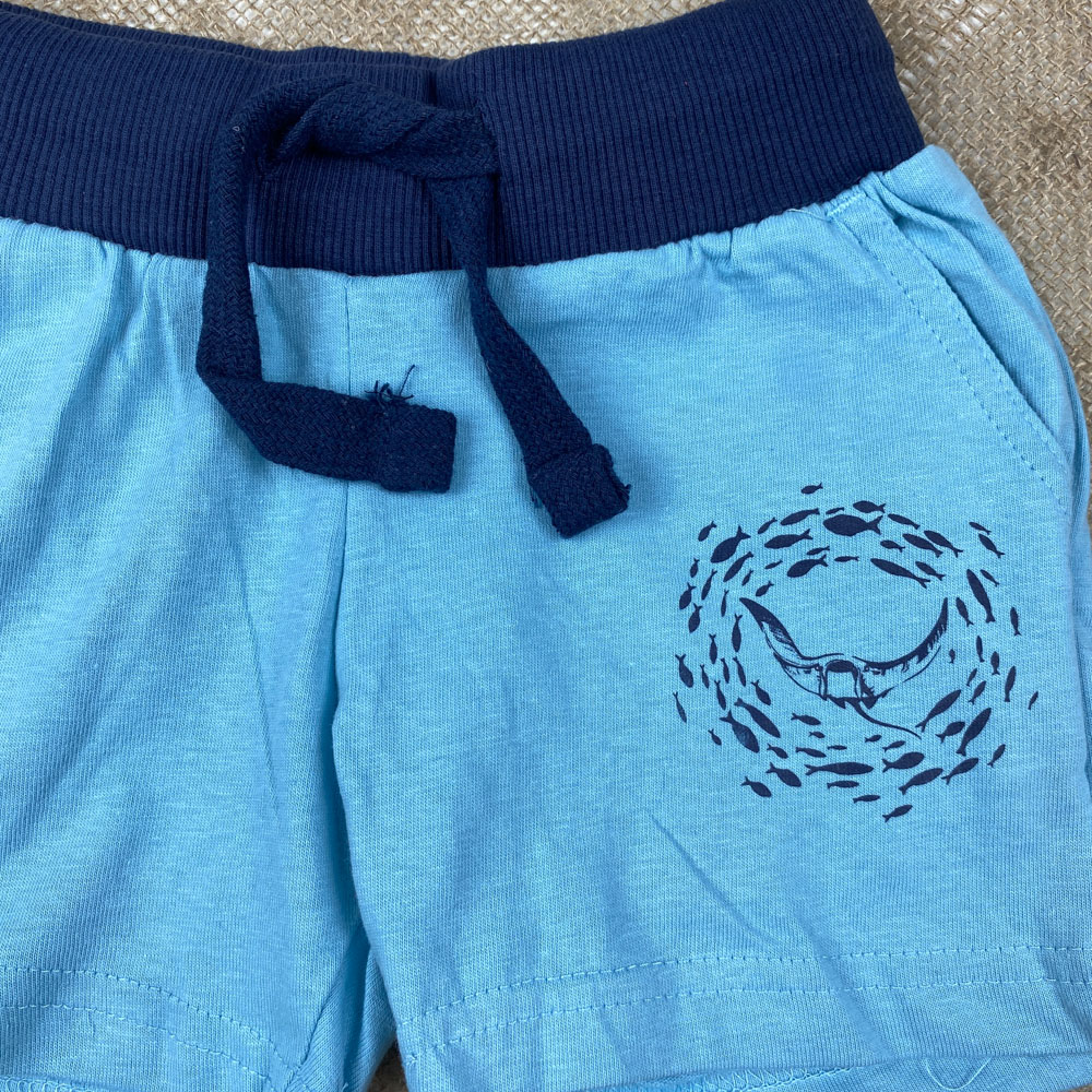 شلوارک نوزادی برند لوپیلو طرح نهنگ و ماهی ها جیب دار بندک سرمه ای آبی آسمانی رنگ - 12 تا 24 ماه