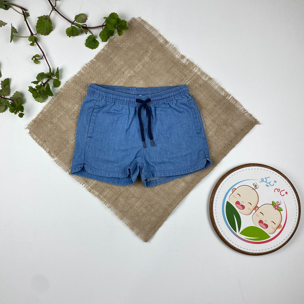 شلوارک برند لوپیلو طرح جیب دار بندک سرمه ای طرح جین کاغذی رنگ - 2 تا 4 سال