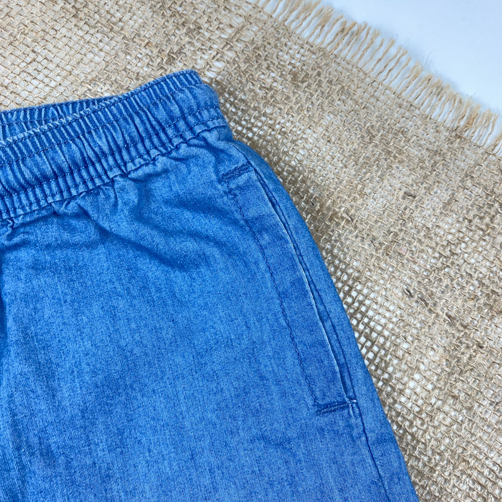 شلوارک برند لوپیلو طرح جیب دار بندک سرمه ای طرح جین کاغذی رنگ - 2 تا 4 سال