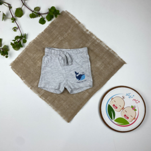 شلوارک نوزادی پسرانه برند لوپیلو طرح کوسه جیب دار بندک طوسی طوسی روشن رنگ