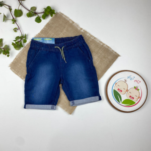 شلوارک برند لوپیلو طرح کمرکش بندک سبز لبه تا شده سرمه ای رنگ - 6 تا 7 سال