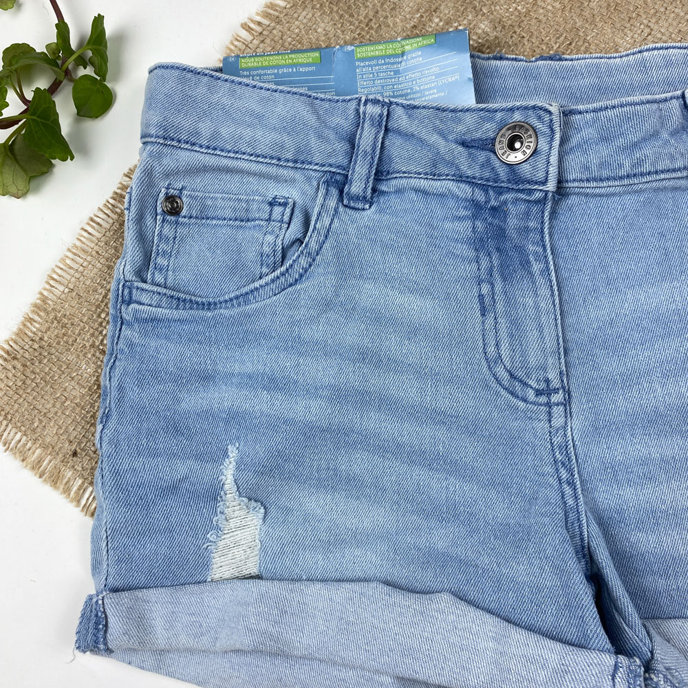 شلوارک دخترانه برند لوپیلو طرح زاپ دار لبه تا شده دکمه ای آبی کمرنگ - 12 تا 13 سال