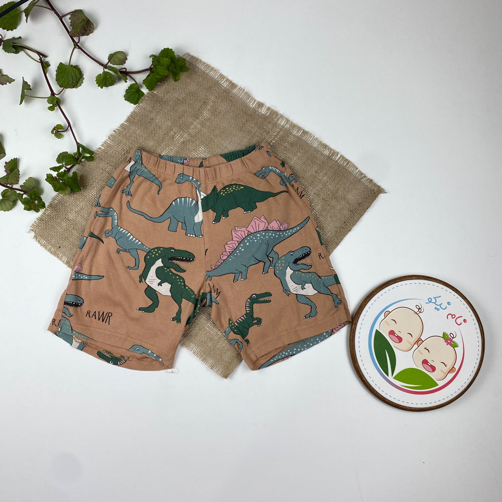 شلوارک طرح دایناسور ها نسکافه ای رنگ - 4 تا 6 سال