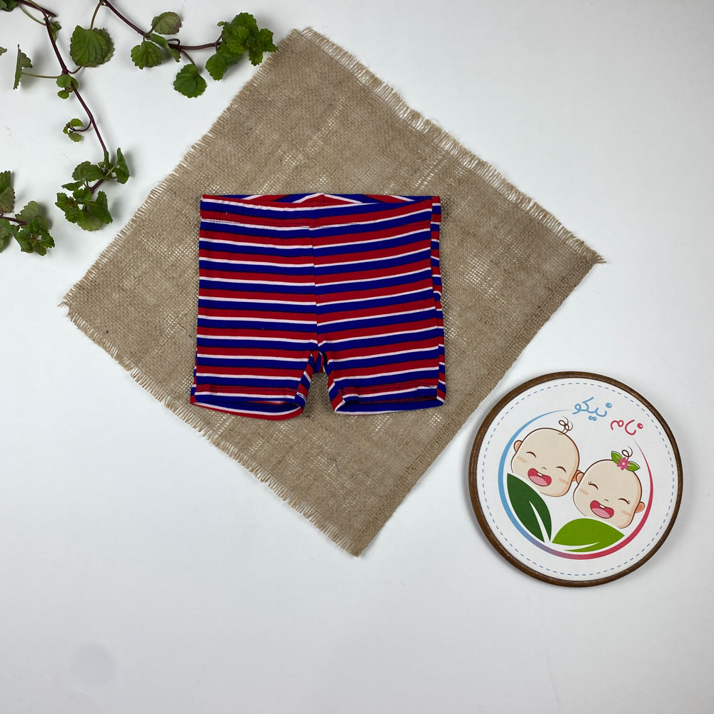 شلوارک طرح راه راه قرمز رنگ - 3 سال