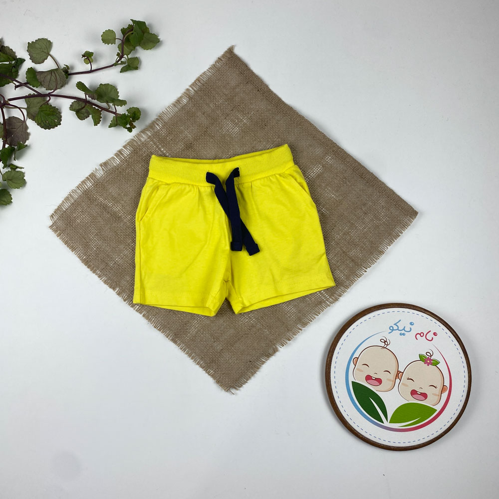 شلوارک نوزادی برند لوپیلو طرح ساده بندک سرمه ای جیب دار زرد رنگ - 12 تا 24 ماه