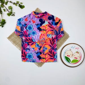 مایو بلوز دخترانه آستین بلند طرح گل گلی یقه سه سانتی رنگارنگ - 6 تا 8 سال