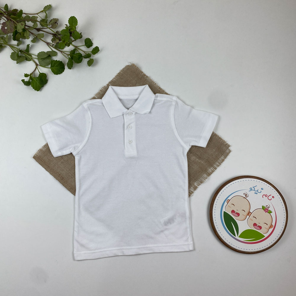 تیشرت آستین کوتاه طرح ساده یقه دار سفید رنگ - 3 تا 4 سال