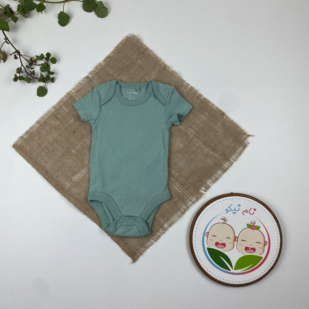 بادی نوزادی آستین کوتاه طرح ساده یقه گرد سبز سدری رنگ - 2 تا 6 ماه