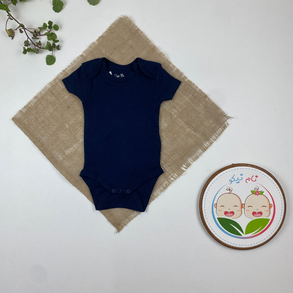 بادی نوزادی آستین کوتاه طرح ساده یقه گرد سرمه ای رنگ - 2 تا 6 ماه