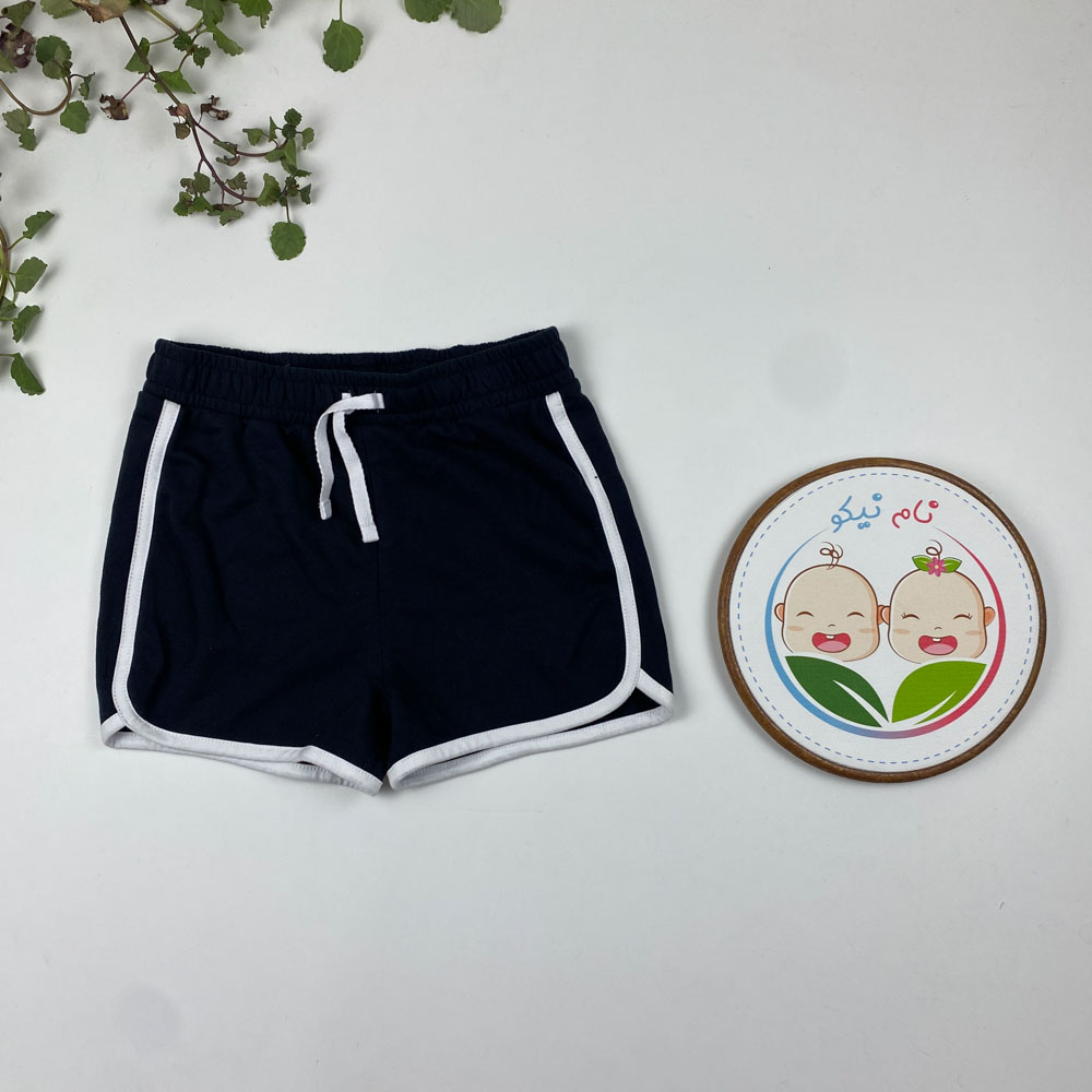 شلوارک دخترانه طرح خط دار کمرکش مشکی رنگ - 8 تا 9 سال