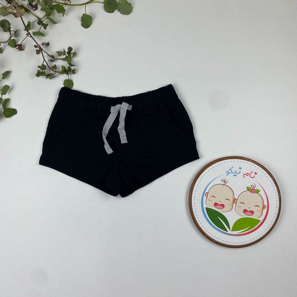 شلوارک دخترانه طرح ساده کمرکش بندک طوسی مشکی رنگ
