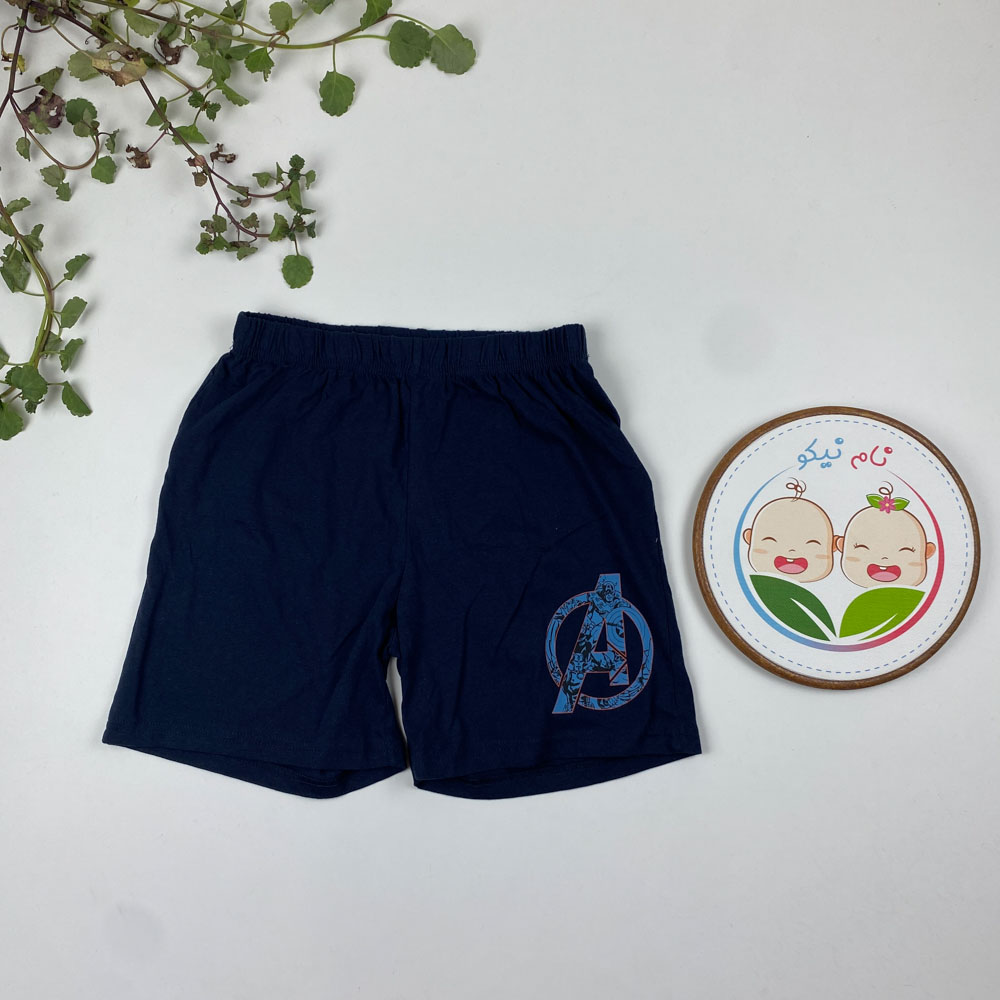 شلوارک پسرانه طرح دایره ای کمرکش سرمه ای رنگ