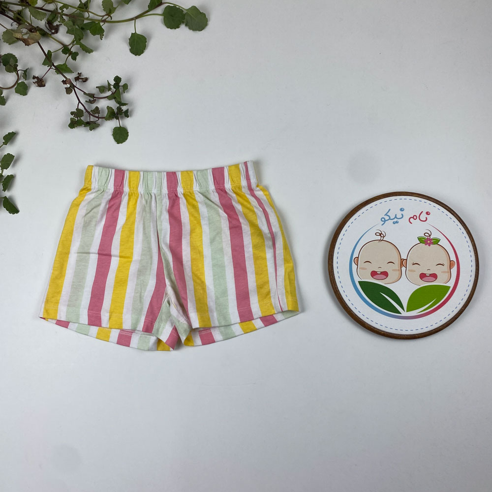 شلوارک دخترانه طرح راه راه کمرکش رنگارنگ