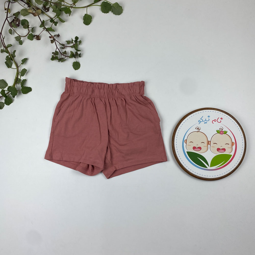 شلوارک دخترانه طرح کمرکش ساده کالباسی رنگ - 6 تا 8 سال