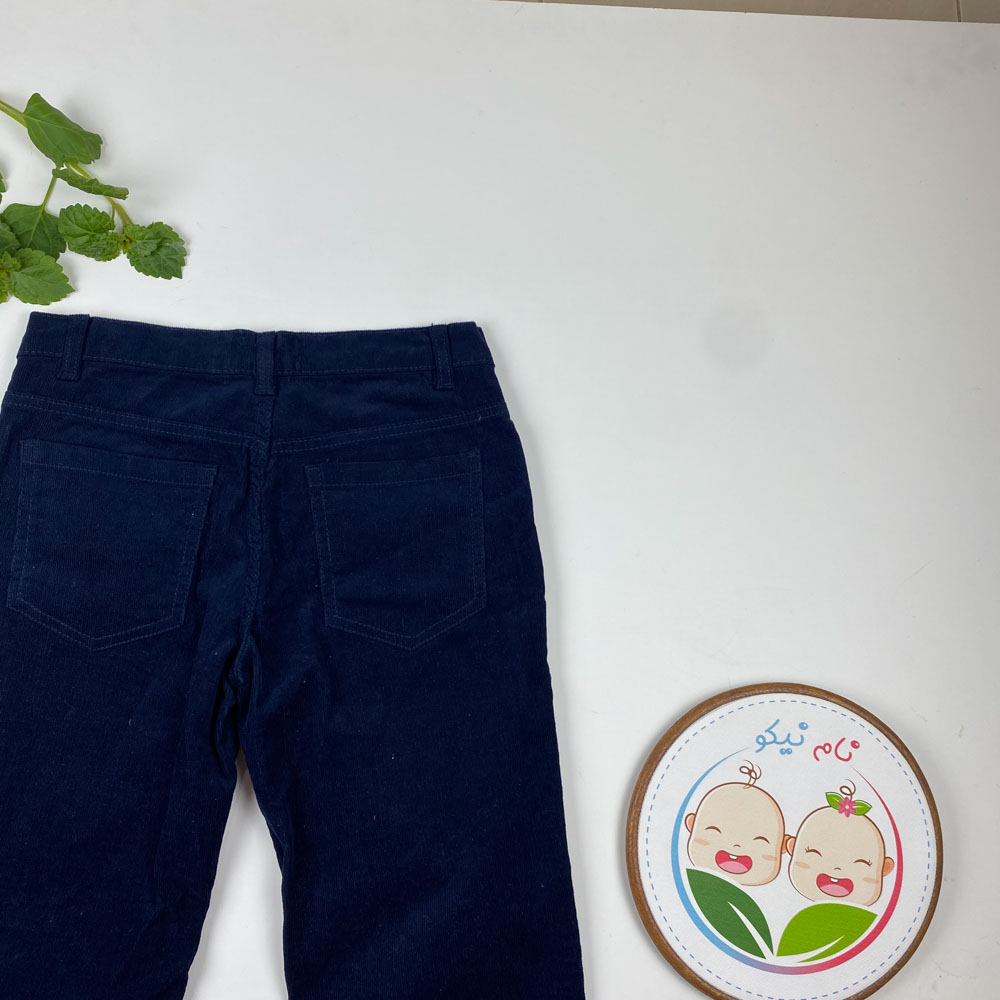 شلوار دخترانه راسته برند L and D طرح جیب دار کمر دکمه ای سرمه ای رنگ