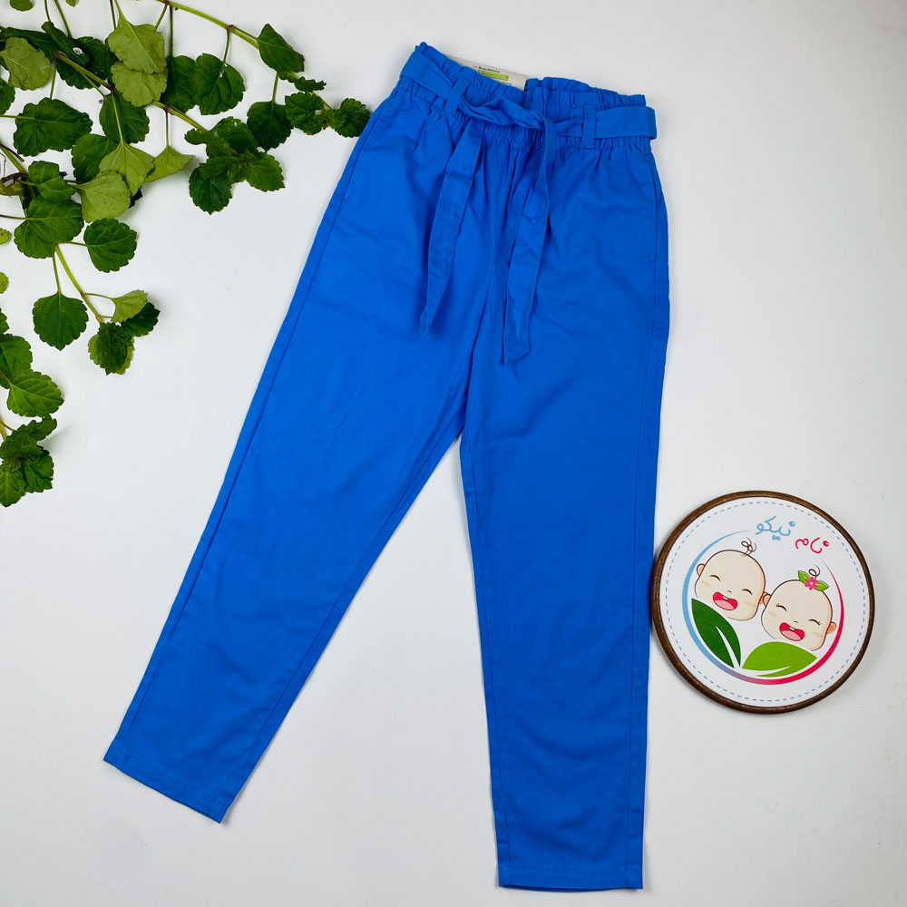شلوار دخترانه راسته برند pepperts طرح کمربندی کمرکش ابی روشن رنگ