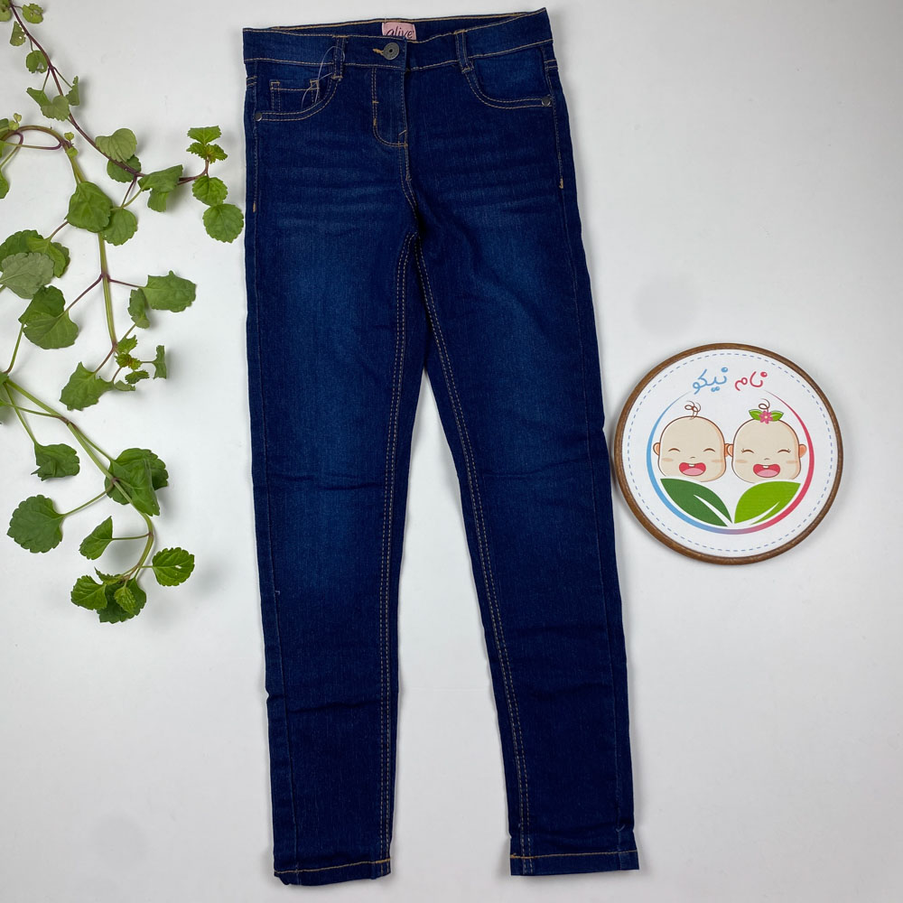 شلوار راسته طرح جیب دار کمر دکمه ای سرمه ای رنگ  - 10 تا 11 سال
