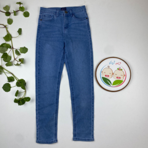 شلوار راسته طرح جیب دار کمر دکمه ای ابی رنگ  - 9 تا 10 سال