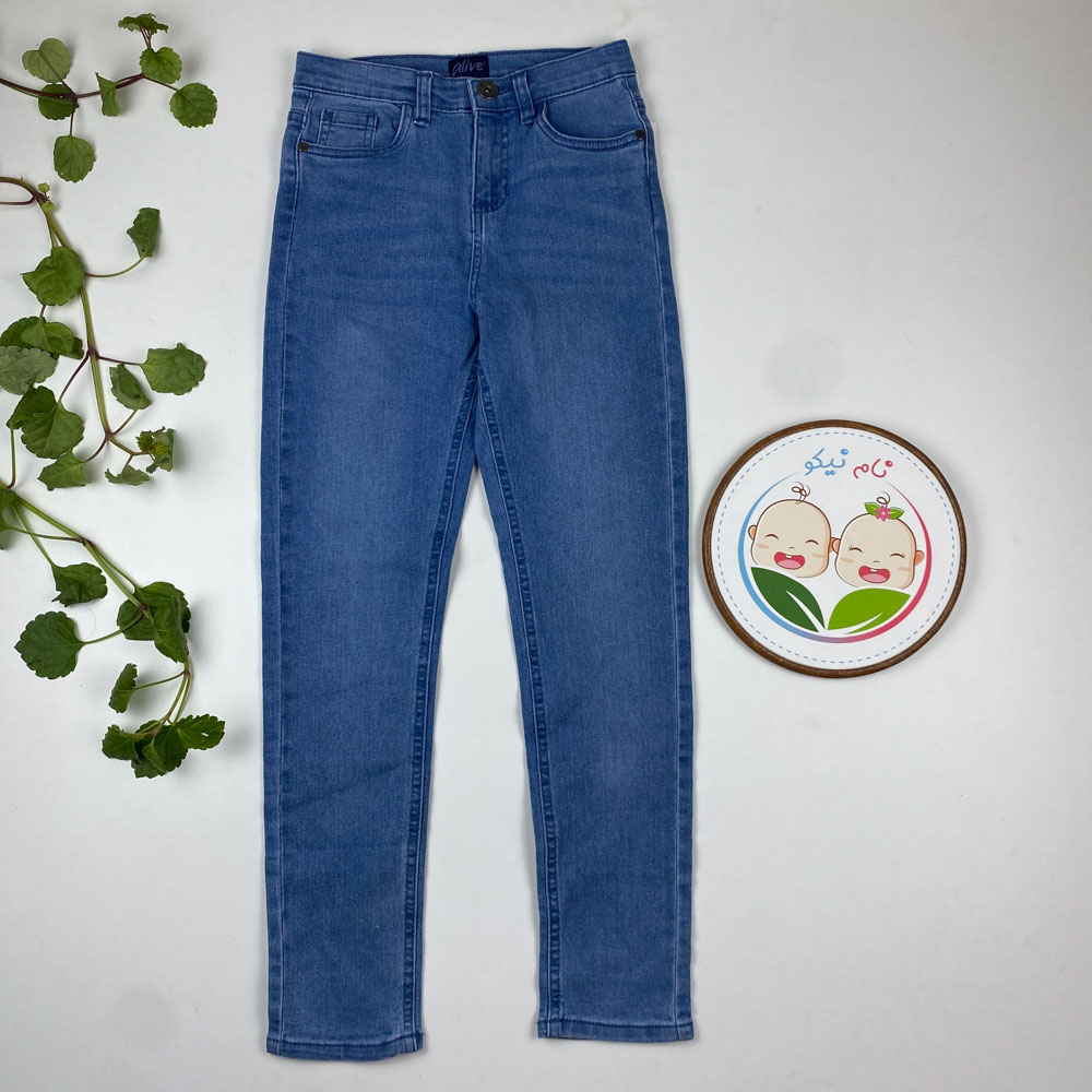 شلوار راسته طرح جیب دار کمر دکمه ای ابی رنگ  - 9 تا 10 سال