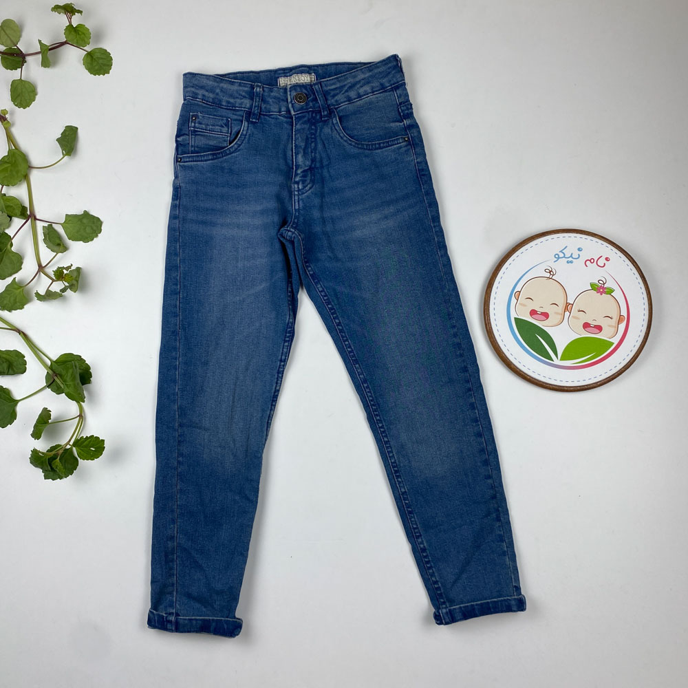 شلوار راسته طرح جیب دار کمر دکمه ای ابی رنگ  - 8 تا 9 سال