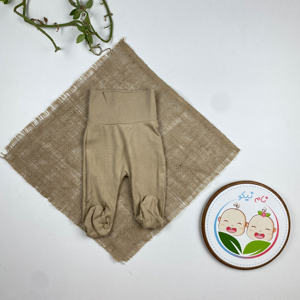 شلوار نوزادی دخترانه ساده طرح جورابدار پشت طرح دار نسکافه ای رنگ