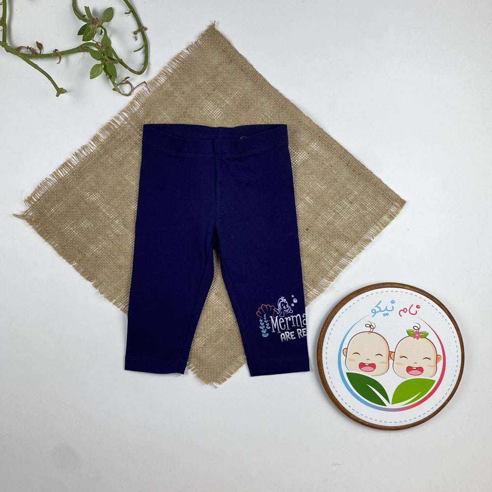 شلوار کوتاه دخترانه ساده طرح ماهی دریایی کمرکش سرمه ای رنگ - 2 تا 4 سال