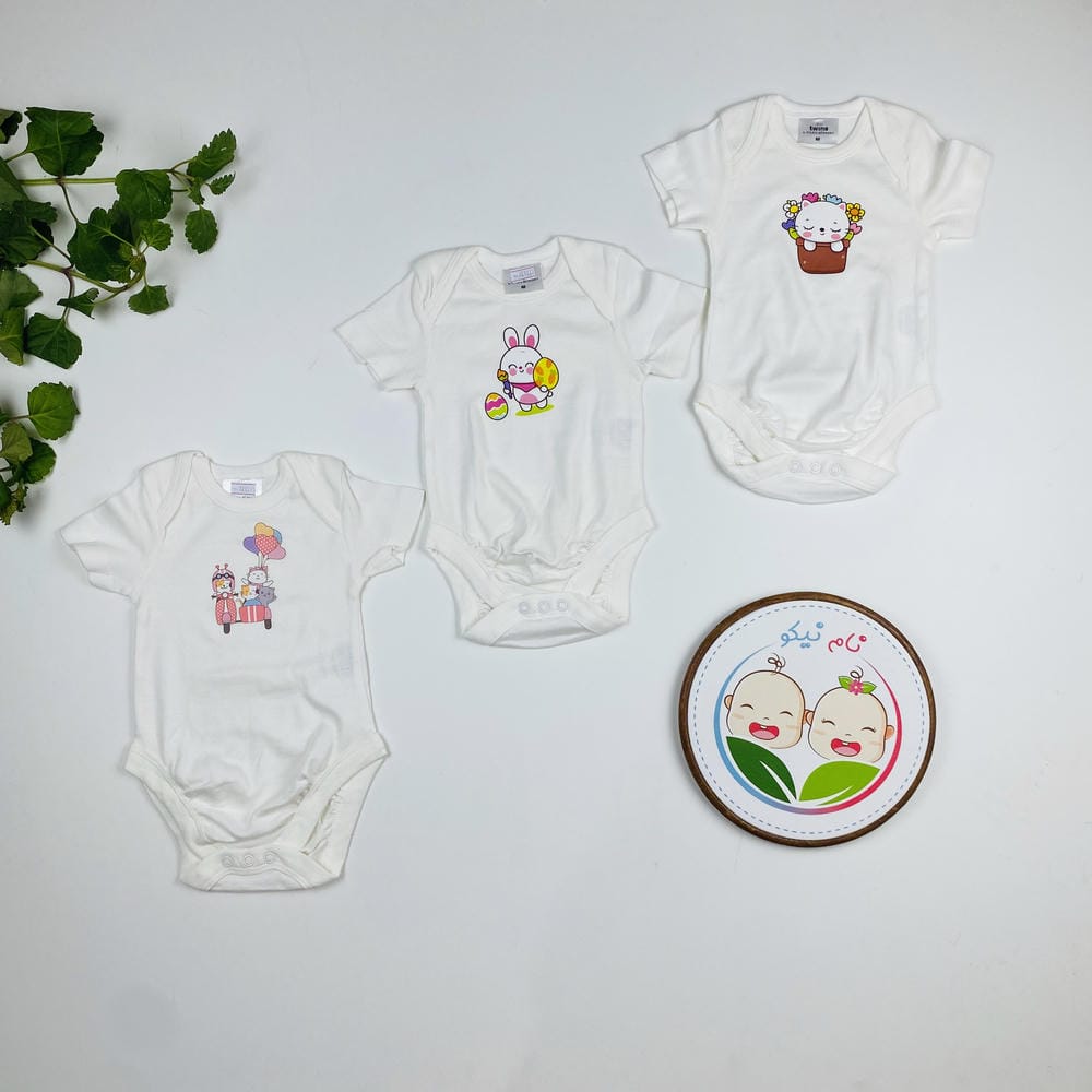 پک سه عددی بادی نوزادی دخترانه آستین کوتاه برند twins طرح دخترک سفید رنگ - 3 تا 6 ماه