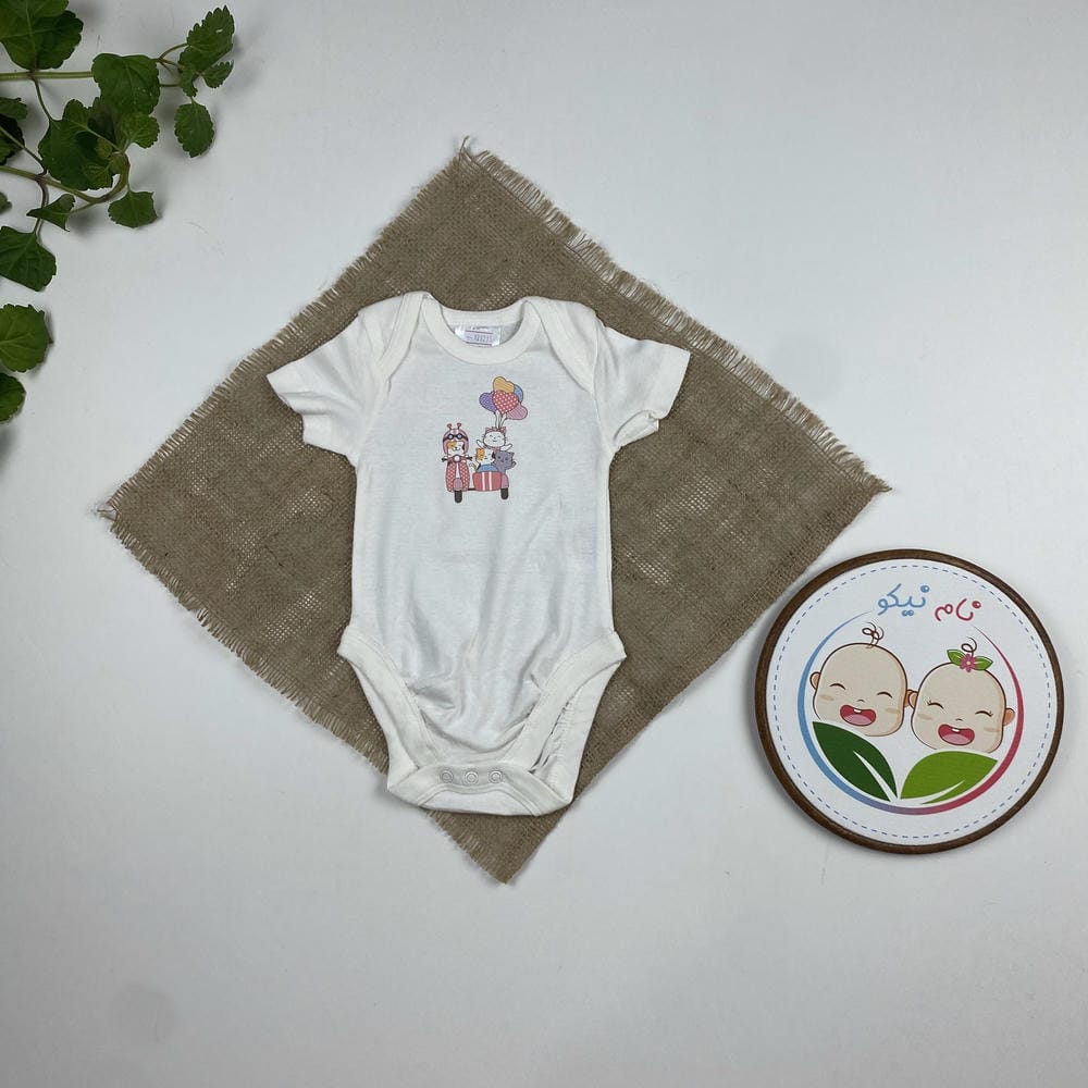 پک چار عددی بادی نوزادی پسرانه آستین کوتاه برند twins طرح حیوانات سفید رنگ - 3 تا 6 ماه