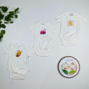 پک سه عددی بادی نوزادی دخترانه آستین کوتاه برند twins طرح حیوانات سفید رنگ - 3 تا 6 ماه