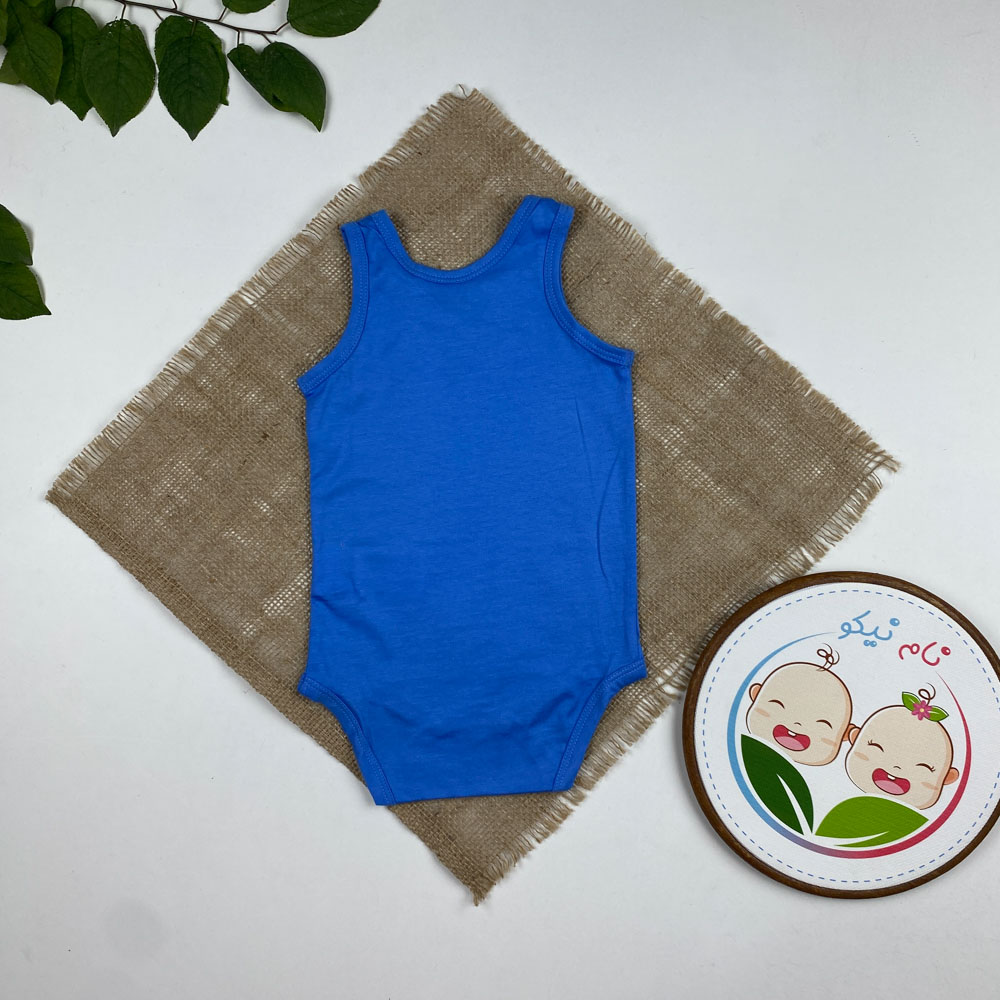 بادی نوزادی پسرانه آستین حلقه ای برند لوپیلو طرح ساده یقه گرد آبی رنگ