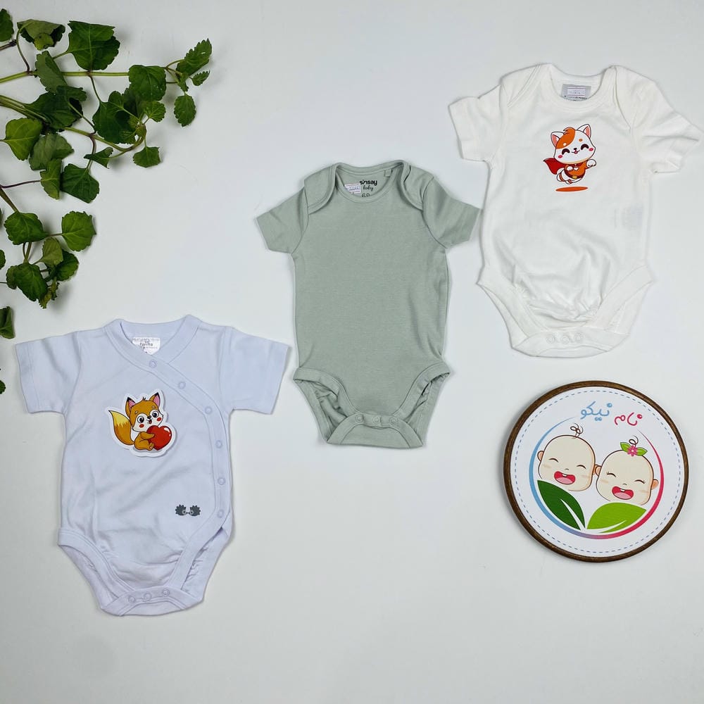 پک سه عددی بادی نوزادی پسرانه آستین کوتاه برند twins طرح روباه صدری رنگ - 3 تا 6 ماه