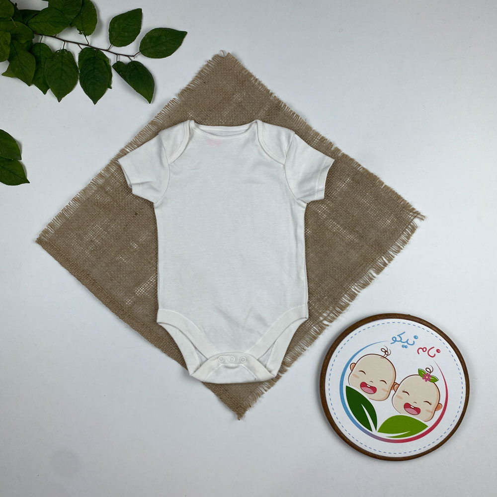 بادی نوزادی آستین کوتاه طرح ساده یقه گرد سفید رنگ