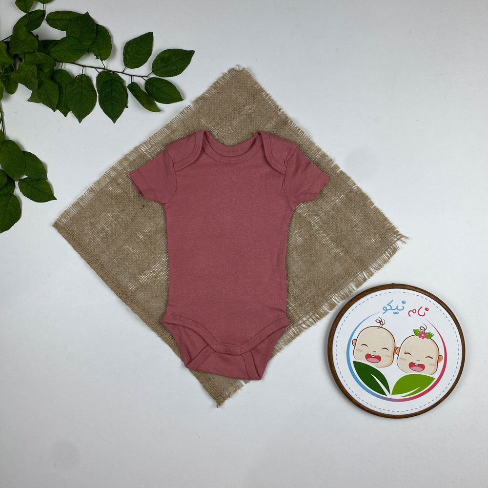 بادی نوزادی آستین کوتاه طرح ساده یقه گرد کالباسی رنگ - 12 تا 24 ماه