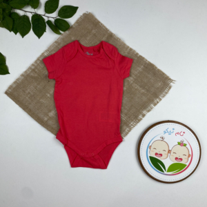 بادی نوزادی دخترانه آستین کوتاه طرح ساده یقه گرد سرخابی رنگ - 6 تا 12 ماه
